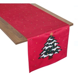 Napron decorativ de Craciun, dimensiune 160x35 cm, Model Brad de Craciun cu zapada