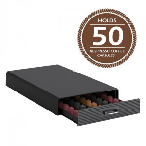 Organizator cu sertar pentru capsule cafea Nespresso, capacitate 50 buc, 40x24x6 cm, Negru - Img 2