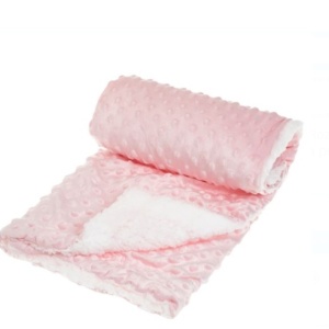 Patura catifelata cu blana sherpa pentru bebelusi,calduroasa, dimensiune 90x80 cm, Roz