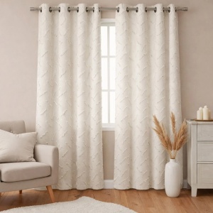 Perdea decorative cu model, dimensiune 140x260 cm, prindere cu inele, Bej - Img 1