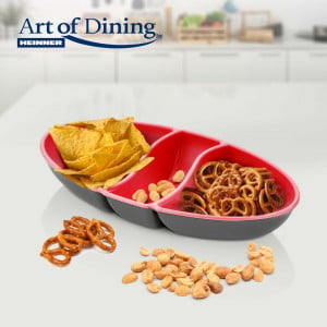 Set 2 tavi compartimentate pentru aperitiv, 25.5x15x3 cm, Plastic, Rosu - Img 2