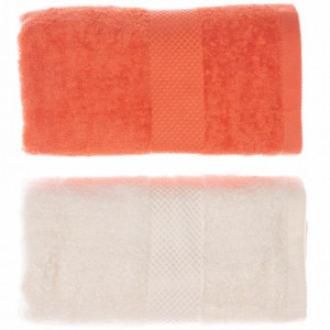 Set 4 prosoape de baie, bumbac organic 100%, 30x50 cm, Coral/Crem - Img 3