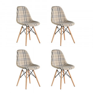 Set 4 scaune tapitate cu picioare din lemn, 83x57x58 cm, Truly Crem