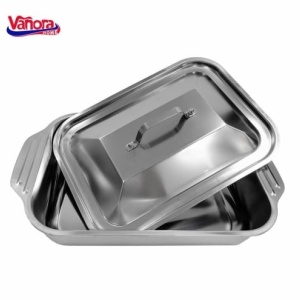 Tava inox cu capac, dimensiune 36.5x22x7 cm, Vanora Home - Img 1