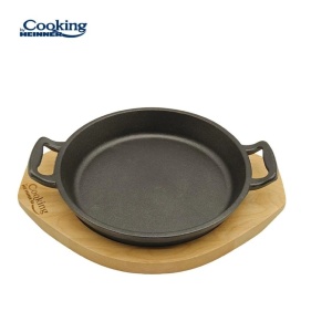 Tigaie servire din fonta pura, suport din lemn, diametru 20 cm, baza inductie, Heinner ZVC-T20