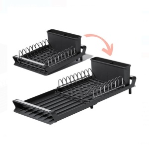 Uscator de vase extensibil din plastic, dimensiune 19x28-47x12 cm, Negru