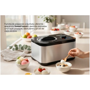 Aparat de facut inghetata Heinner SweetFreeze HICM-DW154SSBK, 120 W, Capacitate: 1.5 l, Functii: inghetata, iaurt, mixare, racire, bol inghetata detasabil - Img 4