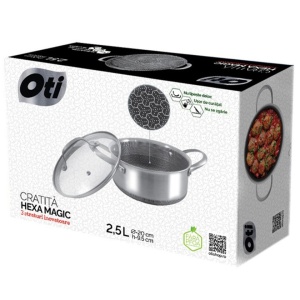 Cratita otel cu capac, dimensiune 20x9.5 cm, capacitate 2.5 l, acoperire antiaderenta rezistenta la zgarieturi, Oti HEXA MAGIC - Img 2
