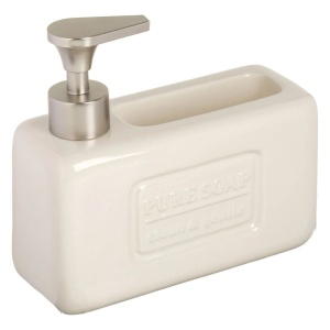 Dozator ceramic pentru detergent lichid, suport pentru burete, dimensiune 17x6.5x16.5 cm, Crem  - Img 2