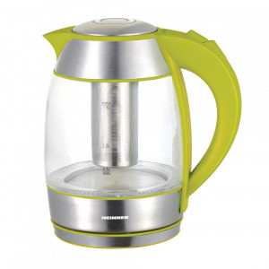 Fierbator Heinner cu filtru de ceai, 1.8 l, sticla, verde