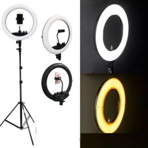 Lampa circulara Ring Light, diametru 10", lumina calda/rece, telecomanda pe fir, suport telefon, trepied reglabil - Img 3