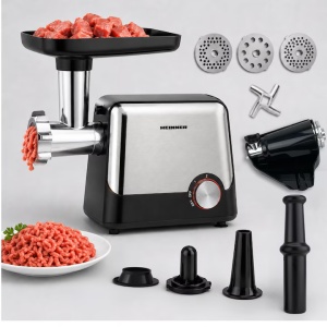 Masina de tocat Heinner DualSteel HMG-2100BKS3, 2100W, 1.8 kg/min, 2 viteze + Reverse, accesoriu rosii, accesorii kibbe si carnati - Img 5