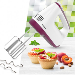 Mixer de mana Heinner HM-400BG, putere: 400w, 2 teluri si 2 carlige din inox, 6 viteze + turbo, self stand, alb/burgundy - Img 3