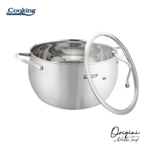 Oala din inox cu capac, dimensiune 18 x 10 cm, capacitate 2.5 L, baza inductie, Origini Chef Nicolai Tand