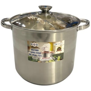 Oala inalta inox cu capac, capacitate 11.1 l, diametru 26 cm, fund dublu, baza inductie, ROD 19272