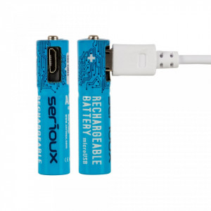 Pachet 2 acumulatori AAA Serioux SRXA-ACC-2AAA, 450 mAh, incarcare micro USB, cablu microUSB cu 2 porturi inclus
