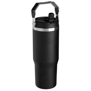 Pahar termos cu maner si pai, capacitate 890 ml, Negru Mat