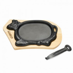 Platou servire Heinner HR-YT-851, maner detasabil si baza din lemn, fonta, 28 x 16 cm - Img 3