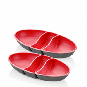 Set 2 tavi compartimentate pentru aperitiv, 25.5x15x3 cm, Plastic, Rosu