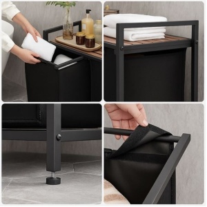 Cos pentru rufe cu cadru metalica, raft din lemn, dimensiune 50x32.5x71 cm, capacitate 45 l - Img 2