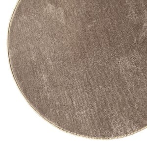 Covoras catifelat decorativ rotund, baza anti derapanta, diametru 70 cm, Taupe - Img 2