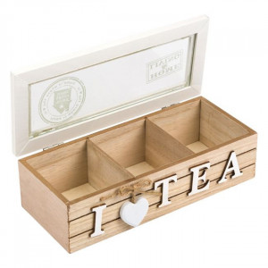 Cutie din lemn cu 3 compartimente pentru ceai, dimensiune 24x10x7 cm
