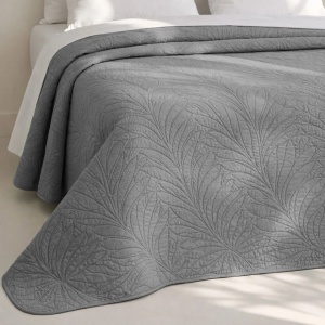 Cuvertura cu doua fete, dimensiune 160x230 cm, model Frunze Gri - Img 3