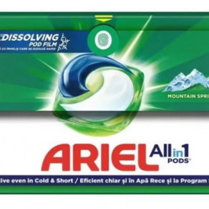 Detergent de rufe Ariel Pods, All in 1 Mountain Spring, 37 de capsule - Img 2