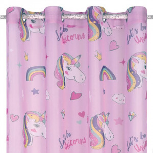 Draperie decorativa pentru copii, dimensiune 140x260 cm, Unicorn Roz - Img 2