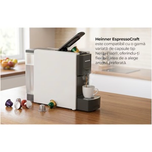 Espressor cu capsule Heinner Espressocraft HEMC-DD20WHBK, 1140 W, Compatibil Nespresso, 20 bar presiune, Rezervor apa 0.6l, Alb/Negru - Img 6