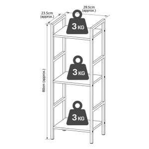 Etajera cu cadru metalic si 3 rafturi din lemn (MDF), 29.5x23.5x80 cm - Img 3