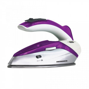 Fier De Calcat Voiaj Heinner 1000 W, 0.4 l, Talpa Inox, Maner Pliabil, Alb/Violet - Img 1