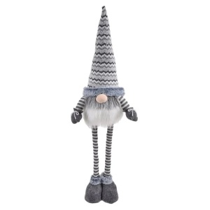 Figurina decorativa de Craciun, dimensiune 26x15x58-84 cm, picioare extensibile, Gnome cu caciula gri