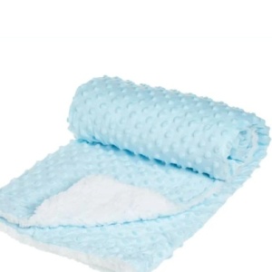 Patura catifelata cu blana sherpa pentru bebelusi, calduroasa, dimensiune 90x80 cm, Albastra