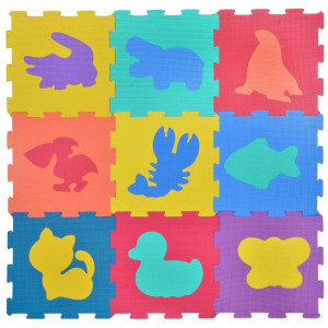 Puzzle modular pentru podea, moale si antiderapant, contine 9 bucati, Animale multicolor