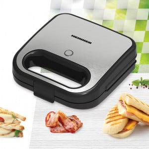 Sandwich maker HEINNER SILVERSTONE SM-K750FGSL, 750w, capacitate 2 sandwich-uri, placi antiadezive fixe tip grill, silver - Img 4