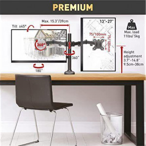 Suport de birou Barkan M142T poate sustine 2 monitoare cu diagonala: 13”-32”, suporta pana la 8kg - Img 3