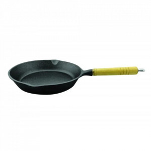 Tigaie fonta pura, maner de lemn, dimensiune 23 x 4 cm, baza pentru inductie, Heinner HR-ZV-010 - Img 1