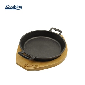 Tigaie servire din fonta pura, suport din lemn, diametru 20 cm, baza inductie, Heinner ZVC-T20 - Img 3