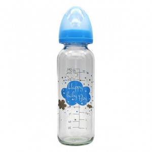Biberon din Sticla cu Tetina din Silicon, Honey Baby, 240 ml, Bleu Nor