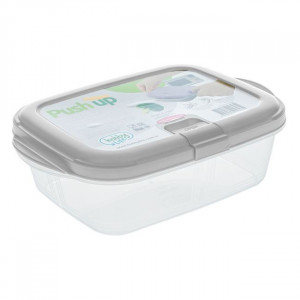 Caserola alimentra din plastic cu capac, deschidere push-up, capacitate 1.1 L, dimensiune 21.4x14.9x6.7 cm