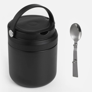 Caserola termos cu lingura, capacitate 600 ml, Neagra