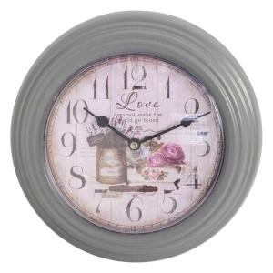 Ceas decorativ de perete, diametru 20 cm, model Vintage cu flori