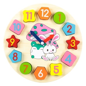 Ceas puzzle din lemn pentru copii, 12 piese, diametru 25 cm, Multicolor