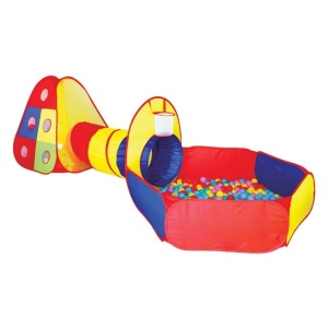 Cort cu tunel si spatiu de joaca pentru copii, 80 bile colorate incluse, Multicolor