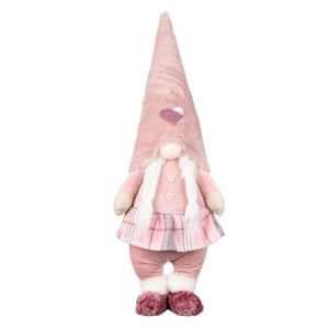 Figurina decorativa de Craciun, dimensiune 26x16x70 cm, Gnome cu haina roz