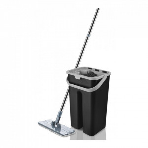 Mop plat Vanora Home VN-PP-BLK7, capacitate 7l, 2 compartimente, Negru