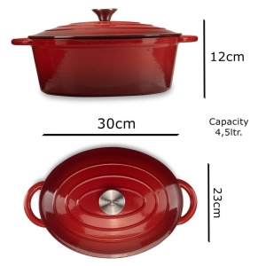 Oala ovala din fonta emailata, dimensiune 30x23 cm, capacitate 4.5l, greutate 6 kg, Hausberg H750 - Img 2