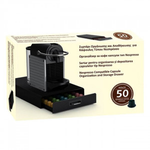 Organizator cu sertar pentru capsule cafea Nespresso, capacitate 50 buc, 40x24x6 cm, Negru - Img 4