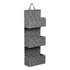 Organizator suspendabil tip ratan pentru baie, 3 compartimente, dimensiune 21x9x56.5 cm, Gri - Img 1